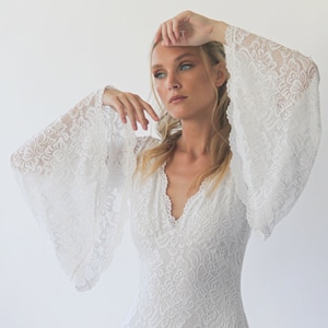 Ivory Bohemian Bell sleeves Wedding Dress ,Empire waistline 1291