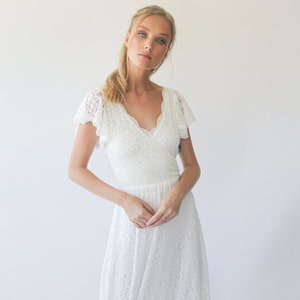 Ivory wrap lace bohemian wedding dress, Lace skirt 1298