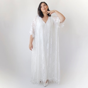 Lace ivory bridal kaftan ,bat sleeves lace wedding Dress #1311