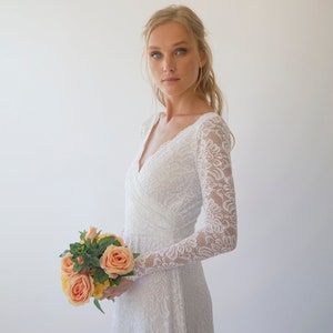 Ivory wrap lace wedding dress with long sleeves 1287 image 2