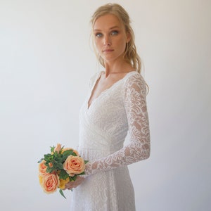 Ivory wrap lace wedding dress  with long sleeves 1287