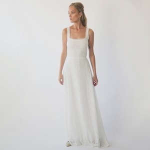 Ivory Square Neckline Sleeveless Wedding Dress, Rustic wedding dress 1277
