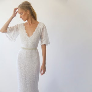 Ivory Lace Wedding Dress: Bohemian Butterfly Sleeves, Beaded Sash