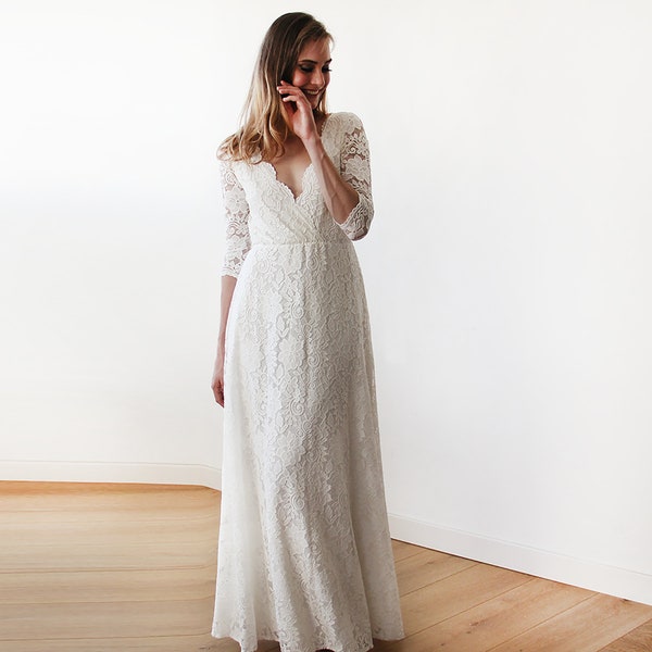 Bestseller Ivory Wrap lace maxi wedding dress #1124