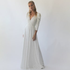 Ivory Puffed sleeves ,lace wedding dress, Ivory Bohemian wedding dress 1283