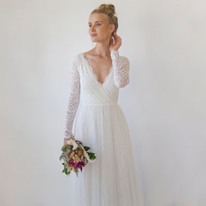 Fairy Wedding Dress , Sheer Illusion Tulle Skirt on Lace #1315