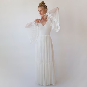 Romantic Chiffon Wedding dress, Belle Sleeves Ivory Wedding Dress #1369