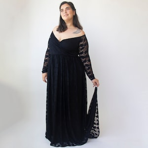 Black sweetheart train off the shoulder lace wrap wedding dress  with pockets  #1335