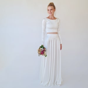 Ivory Satin Wedding Separates: Maxi Skirt and Long Sleeve Crop Top