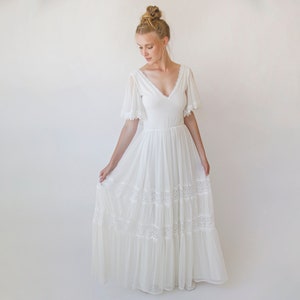 Romantic Chiffon Wedding dress, Vintage Butterfly Sleeves Ivory Wedding Dress 1348 image 3