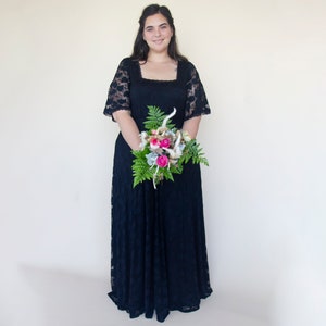 Square Neckline , Black lace dress with butterfly sleeves  #1343
