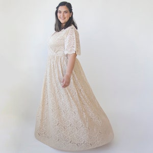 Curvy Butterfly Sleeves Champagne wedding dress with pockets #1331