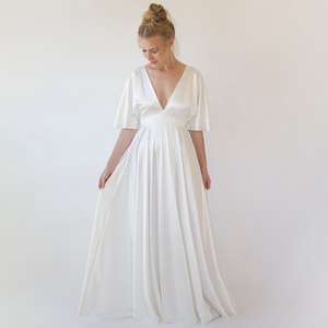 Bestseller  Silky Deep V Neckline Bat sleeves  Minimalist Wedding  Dress #1350