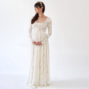 Maternity Vintage Ivory Blush Square Neckline Dress , Maternity dress for photo shoot 7019 image 2
