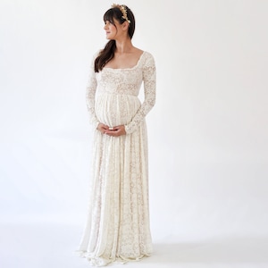 Sukienka ciążowa Vintage Ivory Blush Square Neckline, Sukienka ciążowa do sesji zdjęciowej #7019