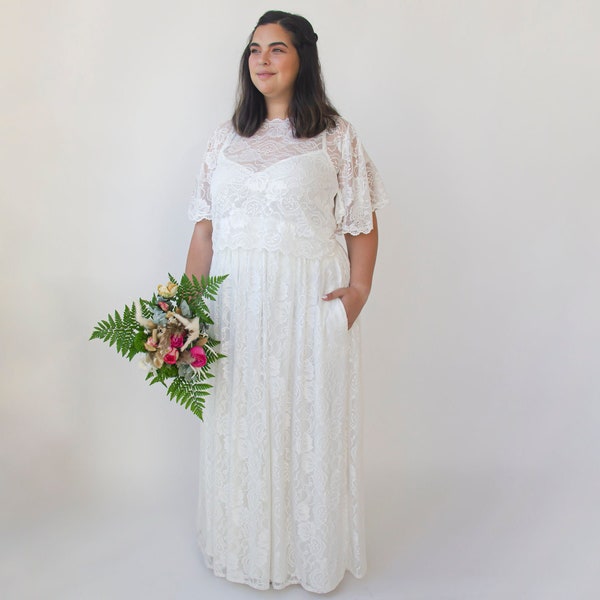 Bridal Lace skirt with pockets , Plus size bohemian bridal wear #3037