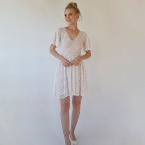 Butterfly sleeves bohemian pearly color wedding dress ,short mini wedding dress 1374 image 2