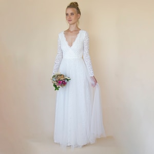 Bestseller Ivory Wedding Dress , Sheer Illusion Tulle Skirt on Lace #1315