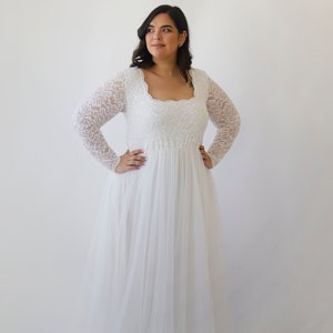 Ivory Square neckline  Tulle & Lace Maxi Dress #1320