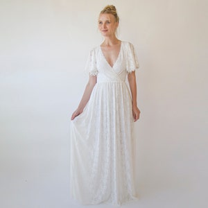 Ivory fairy lace bohemian wedding dress with pockets #1345