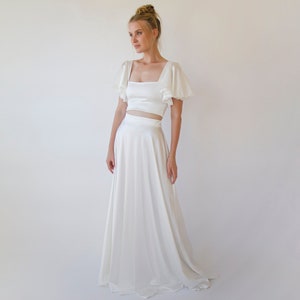 Two Piece wedding outfit, Silky Wedding Maxi Skirt and Silky Top with squire neckline 1354 image 4