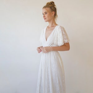 Ivory fairy lace bohemian wedding dress with pockets #1345