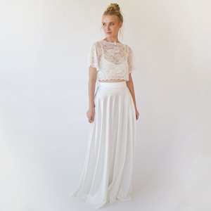 Two-Piece Wedding Outfit: Lace Top & Silky Ivory Maxi Skirt
