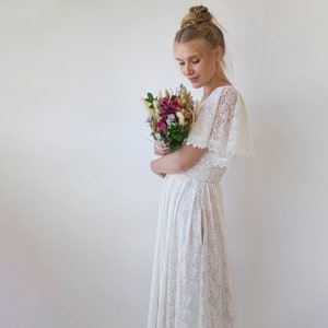 Ivory Pearl lace bohemian wedding dress with pockets #1345