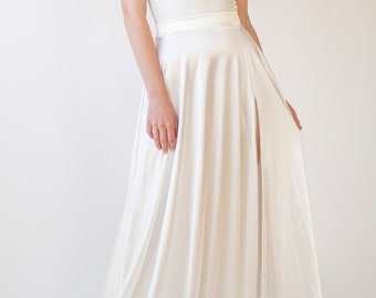 Silky Wedding Maxi Skirt Bridal Satin Long Skirt,  Minimalist wedding skirt with a slit #3040