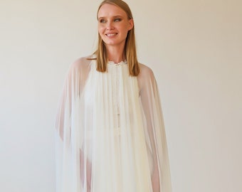 Chiffon mesh Ivory Cape with a Train #4071