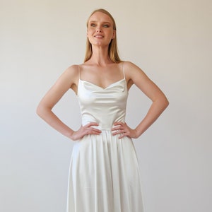 Ivory Cowl Neck Cami dress Satin Wedding Dress ,Bare Shoulders and Open Back Simple Wedding Dress #1391