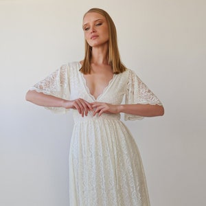 Butterfly Sleeves Ivory Bohemian Empire Lace Wedding Dress With Open Back 1383 Etsy