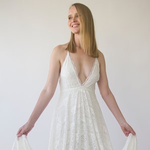 Bohemian Ivory Lace Spaghetti Straps Maxi Wedding dress #1385