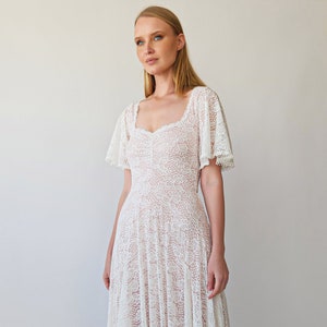 Ivory Blush Sweetheart Lace Wedding Dress with Short sleeves 1396 image 1