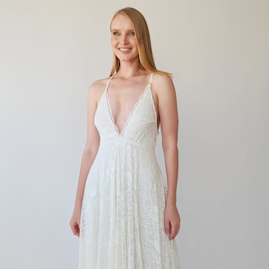 Bohemian Ivory Lace Spaghetti Straps Maxi Wedding dress #1385