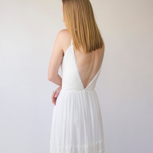 Ivory Bohemian Wrap Straps Lace and Chiffon Wedding Dress with Gipsy Skirt , Open back dress#1401
