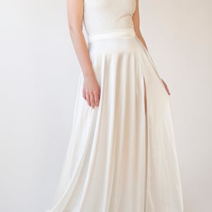 Silky Wedding Maxi Skirt Bridal Satin Long Skirt,  Minimalist wedding skirt with a slit #3040