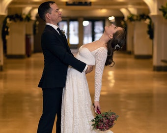 Ivory Sweetheart Lace Wedding Dress With Long Sleeves #1361