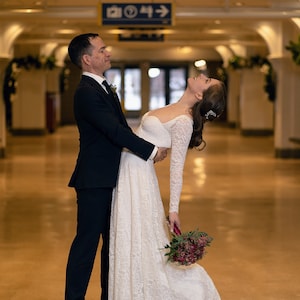 Ivory Sweetheart Lace Wedding Dress With Long Sleeves #1361