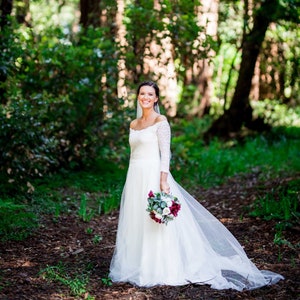 Ivory Off-The-Shoulder Lace & Tulle Train Dress 1162 image 1