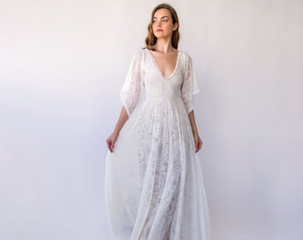 Vintage Style Lace Wedding Dress: Open Back Bohemian Gown