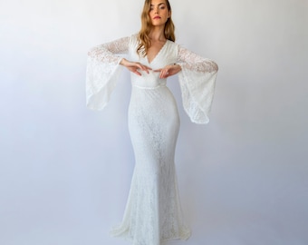 Ivory Bohemian Mermaid Elegance: Wrap Neckline Wedding Dress #1470