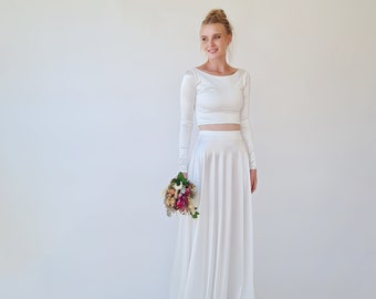 Wedding Dress Separates, Two Piece wedding outfit , Silky Wedding Maxi Skirt and Cropped Top #1356