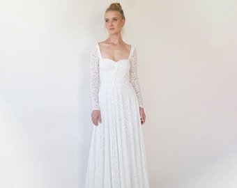 Ivory Sweetheart Lace Wedding Dress With Long Sleeves #1361