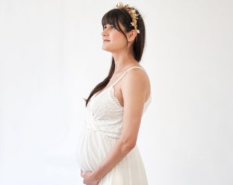 Maternity Ivory Wrap Straps lace dress with chiffon mesh skirt   , Maternity dress for photo shoot #7015