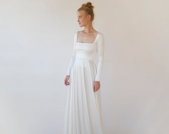 Bestseller Silky Ivory Square Neckline Minimalist Satin Wedding  Dress #1351