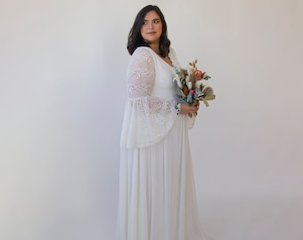 Bohemian Ivory Vintage Style wedding dress  with bell sleeves  1326