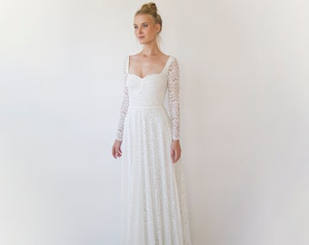 Ivory Sweetheart Lace Wedding Dress With Long Sleeves #1361