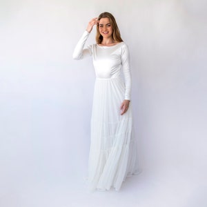 Ivory Long Sleeve Wedding Dress: Satin Top Chiffon Skirt, Vintage Style
