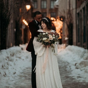 Bestseller Ivory wrap Full Lace Bell Sleeves Wedding Dress #1167